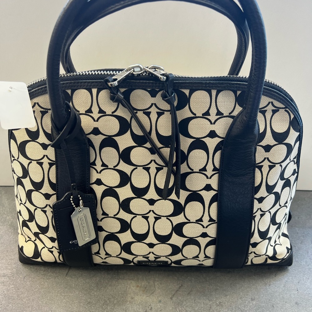 Coach Black and White Signature Satchel